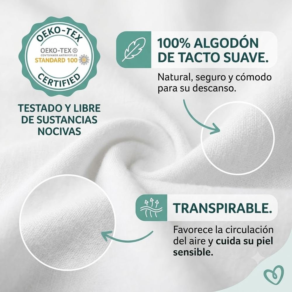 Sábana bajera 100% algodón de tacto suave, certificada OEKO-TEX, transpirable