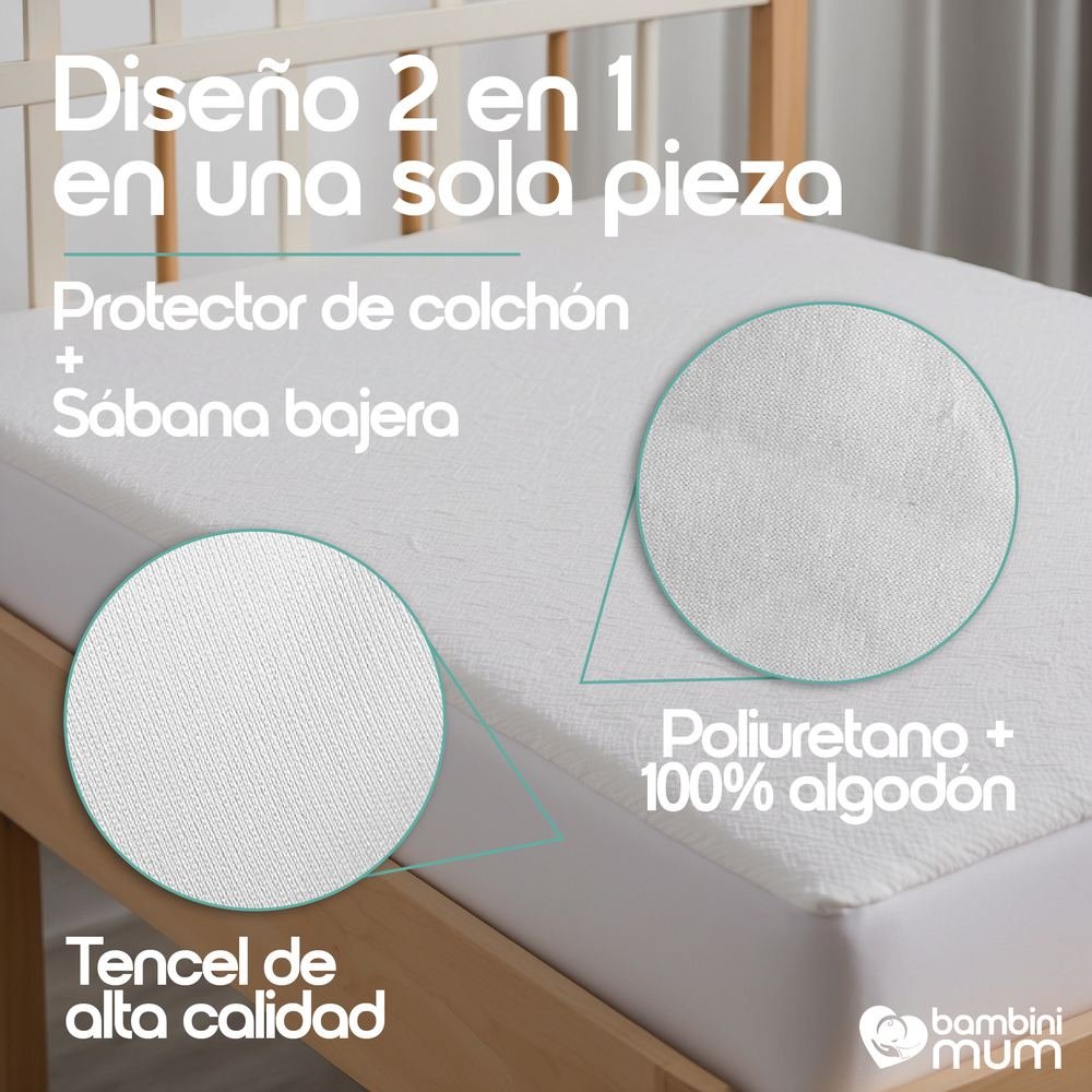 Protector de colchón 2 en 1, protector más sábana bajera en una sola pieza