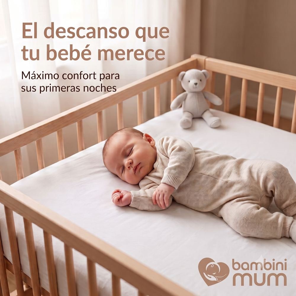Bebé durmiendo sobre sábana bajera Bambini Mum en minicuna
