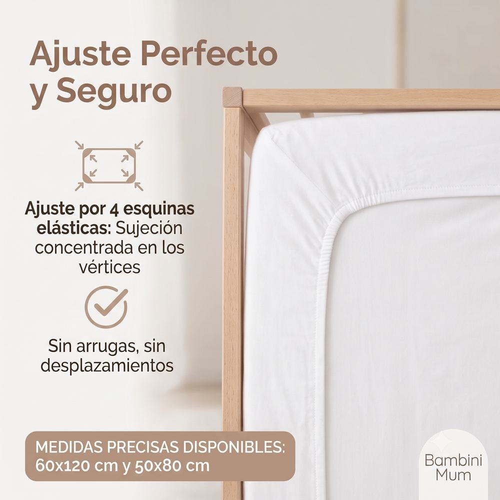 Detalle de ajuste perfecto por esquinas elásticas sábana bajera Bambini Mum